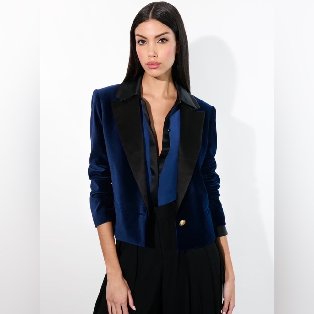 NWT $550 Alice + Olivia Devyn Boxy Crop Velvet Blazer